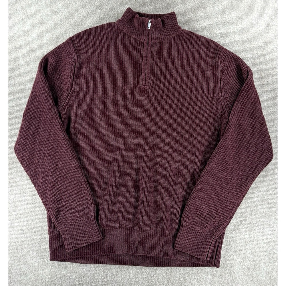 Old Navy Chenille Quarter Zip‎ Sweater Men's Large Burgundy Maroon Rib Knit